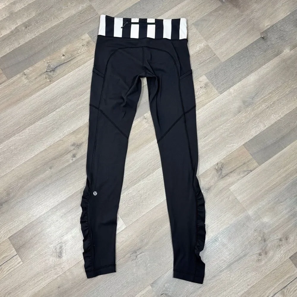 Lululemon‎ Speed Ruched Ankle Striped Waist Leggings Black White 4